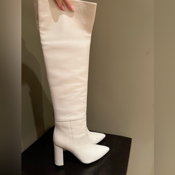 Leather ivory knee high boots - Picture 5 of 7